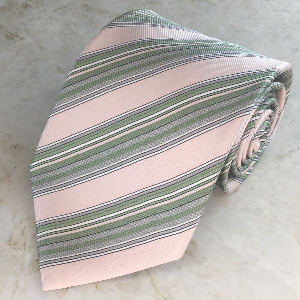 GIORGIO ARMANI PINK GREEN REGIMENT ALL SILK NECKTIE